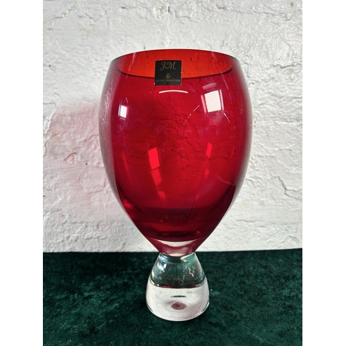 336 - A Royal Doulton Julien MacDonald red and clear glass vase - approx. 31cm high