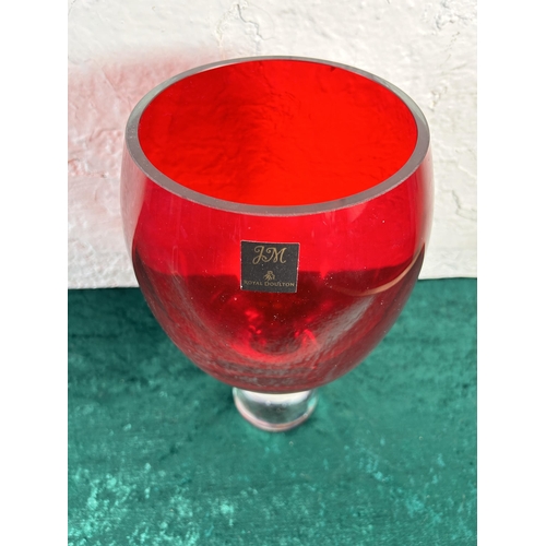 336 - A Royal Doulton Julien MacDonald red and clear glass vase - approx. 31cm high