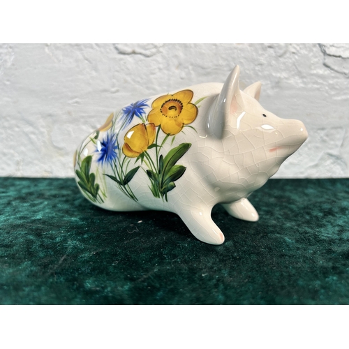 340 - A Griselda Hill Pottery Wemyss Ware pig figurine - approx. 8cm high x 16cm long