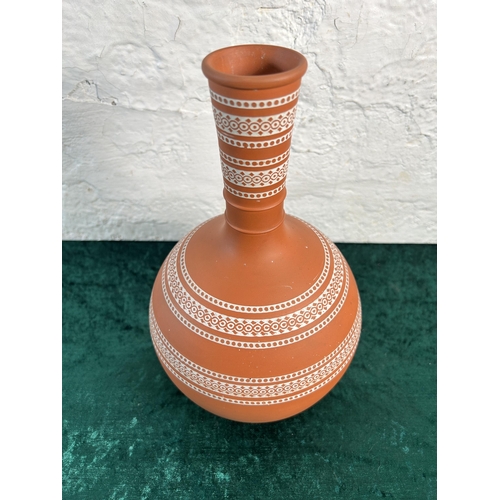 366 - A late 19th century Ridgway Patent Mosaic Pompeii terracotta bottle neck vase - approx. 26cm high