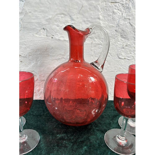 371 - Five pieces of Victorian cranberry glassware