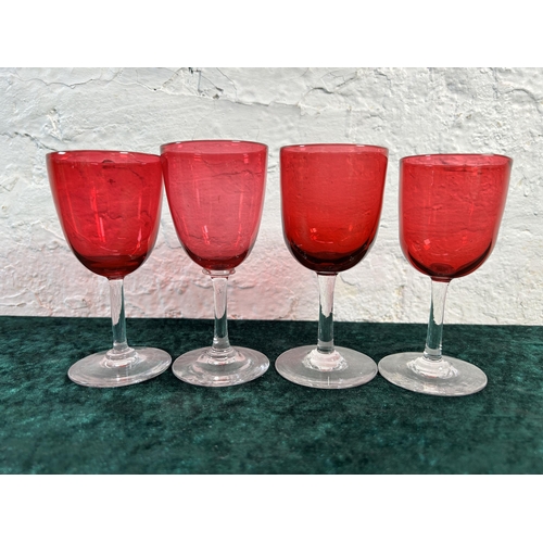 371 - Five pieces of Victorian cranberry glassware