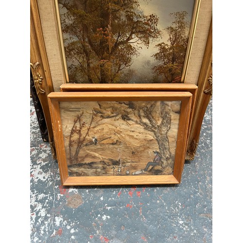 258 - Twelve various pictures to include oil on canvas of a seascape signed Watkins etc.