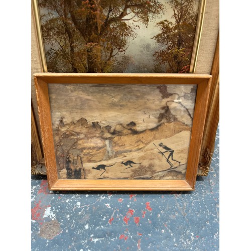 258 - Twelve various pictures to include oil on canvas of a seascape signed Watkins etc.