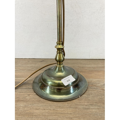 616 - A brass and green glass desk lamp - approx. 56cm high