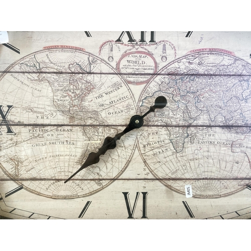 626 - A Victorian style black metal cased map of the world wall clock - approx. 68cm high x 67cm wide