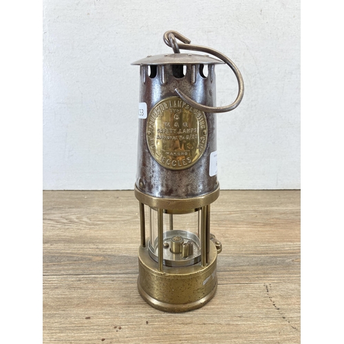 629 - A Protector Lamp & Lighting Co. Ltd Type 6 brass and steel miner's lamp - approx. 24cm high