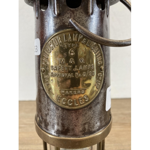 629 - A Protector Lamp & Lighting Co. Ltd Type 6 brass and steel miner's lamp - approx. 24cm high