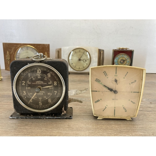 631 - A collection of vintage mantel and anniversary clocks to include Metamec, Smiths interval timer etc.