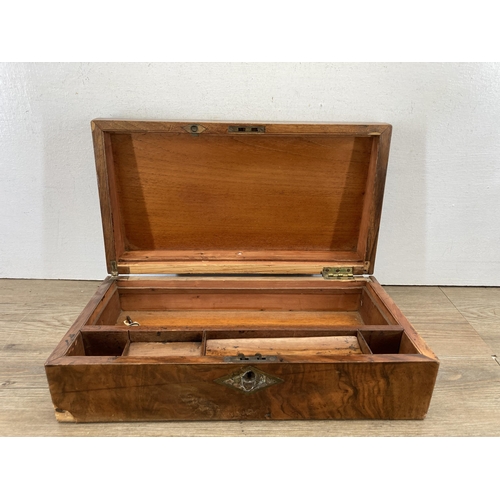 640A - A collection of items to include 19th century walnut and abalone shell inlaid writing slope, late 20... 