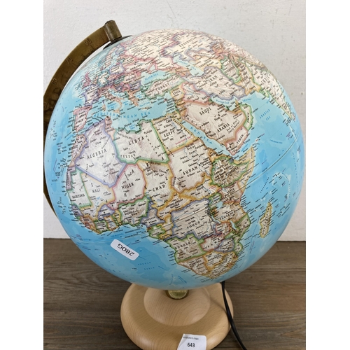 643 - An Atmosphere illuminating globe on beech stand - approx. 37cm high