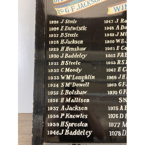 653 - A vintage Billiards Trophy Winners board - approx. 76cm high x 59cm wide