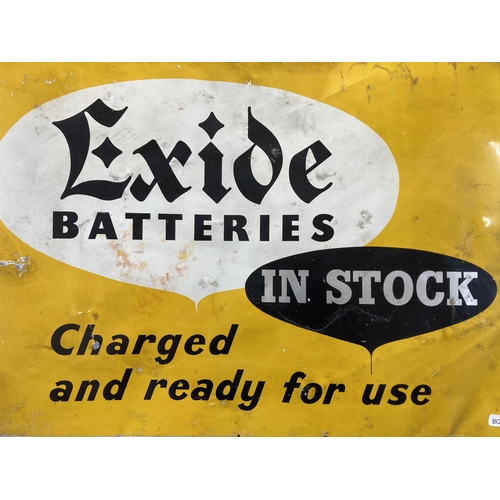 654 - A vintage Exide Batteries tin advertising sign - approx. 43cm high x 62cm wide