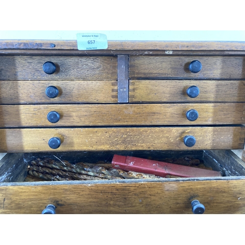 657 - A mid 20th century mahogany engineer's tool cabinet - approx. 29cm high x 43cm wide x 21cm deep