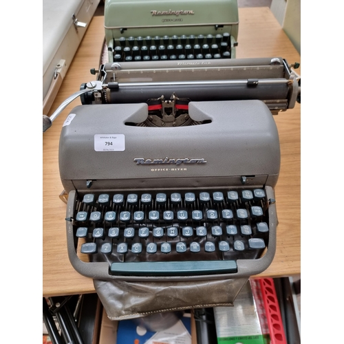 794 - Two vintage Remington portable type writers, one cased Quiet Riter, and one Office Riter with cover