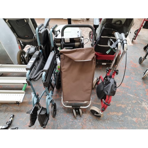 823 - Three items, one Days Escape Lite folding wheelchair, one Easylife three wheeled walking aid/shoppin... 