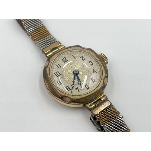 2151 - A cased Art Deco Claridge mechanical lady's wristwatch with textured foliate design dial