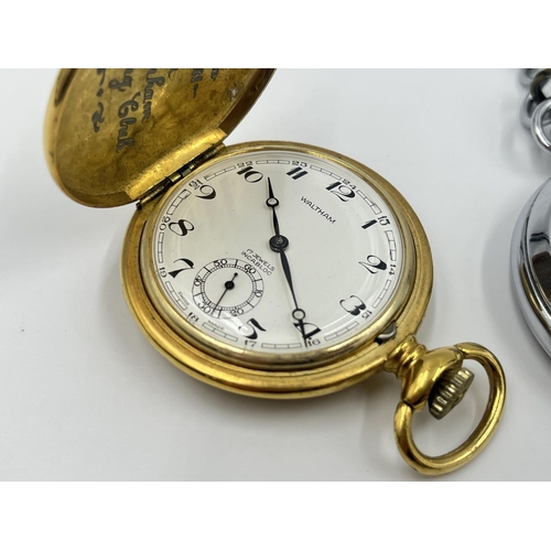 2152 - Two vintage hand wind pocket watches, one Waltham full hunter and one Smiths open face