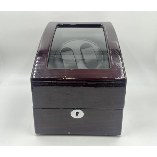 2158 - A rosewood effect 240v watch winder with capacity for five watches and battery slot to reverse