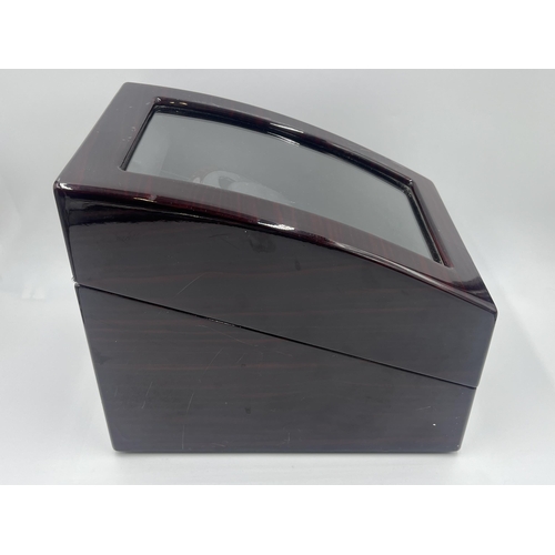 2158 - A rosewood effect 240v watch winder with capacity for five watches and battery slot to reverse