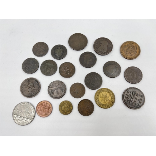 2268 - A collection of conder tokens to include 19th century Blondin The Hero of Niagara medal, 1850 Bank o... 