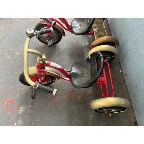 858 - Three Schwinn mid 20th century style tricycles