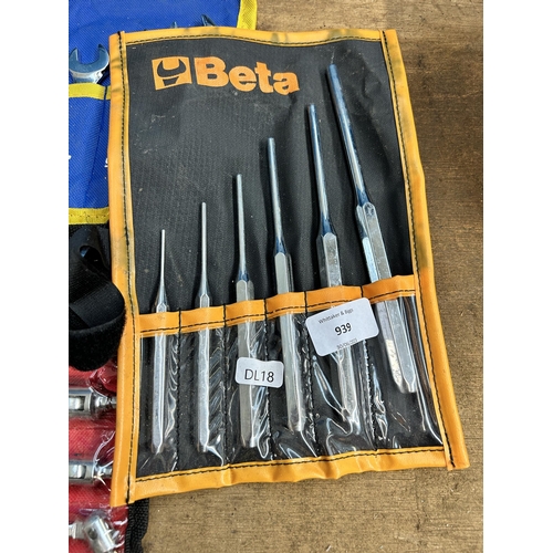 939 - Three items, one Beta punch set, one Stubby 10 piece spanner set and one Nielsen 5 piece hex key swi... 