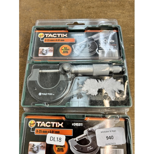 940 - Two cased as new Tactix micrometres