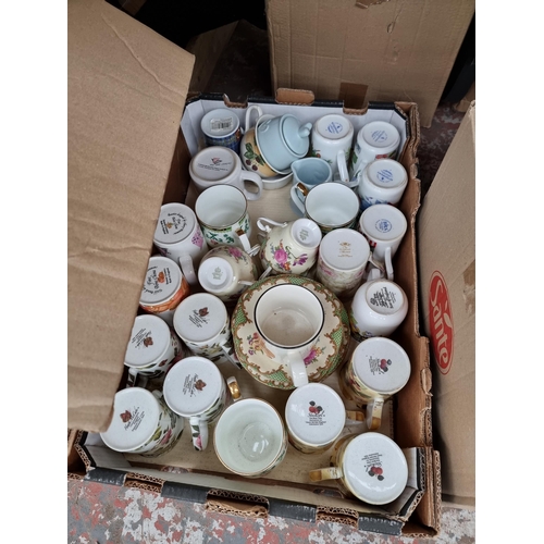 1104 - Three boxes containing pair of West German style ceramic vases, Salisbury part tea set, Arthur Wood ... 