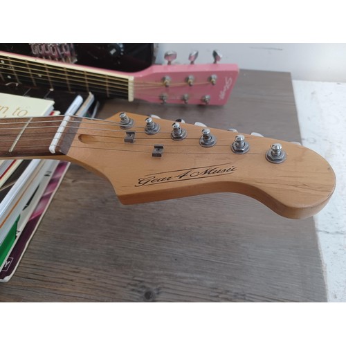 781 - Four guitars, Burswood, Gear 4 music and Crafter electric and pink Stagg ¾ size steel strung acousti... 