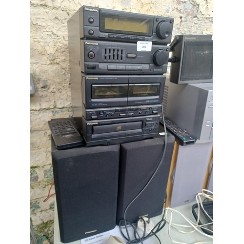 703 - Three items, one Panasonic SA-CH11 twin cassette/CD player/receiver with remote control and a pair o... 