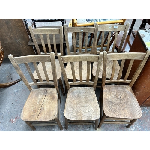 212 - A set of six early 20th century elm and beech chapel chairs