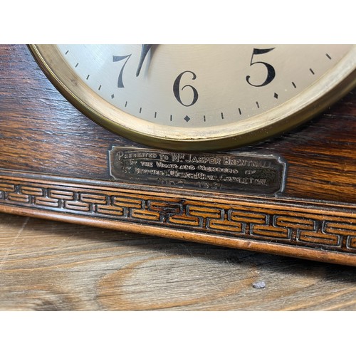 635 - Four items, one walnut cased barometer, one Seiko quartz mantel clock, one Whitehall quartz mantel c... 