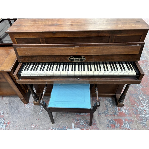 98 - An early 20th century John Broadwood & Sons London rosewood upright piano with stool