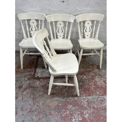 122 - Four Victorian style white painted farmhouse dining chairs