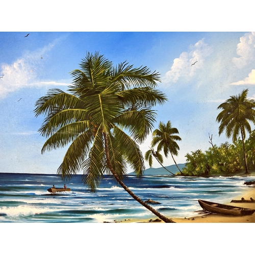 215 - A framed oil on board of a seascape, signed Hugo Eduardo - approx. 64cm high x 93cm wide