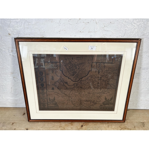 216 - A framed map of The Countye Palentine of Chester - approx. 53cm high x 64cm wide