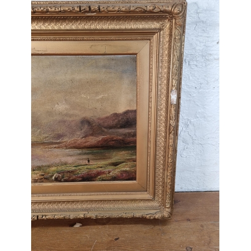 220 - A 19th century gilt framed oil on canvas of a fishing and landscape scene  - approx. 58cm high x 83c... 