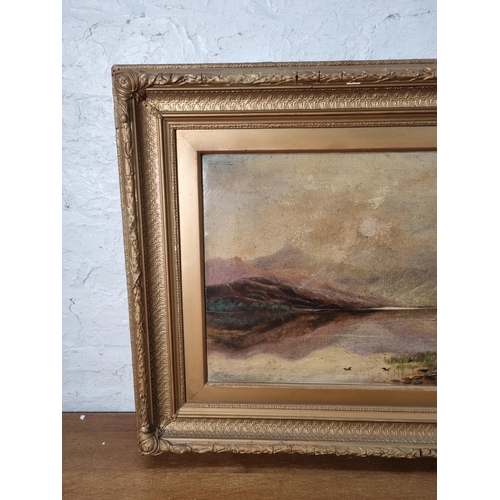 220 - A 19th century gilt framed oil on canvas of a fishing and landscape scene  - approx. 58cm high x 83c... 