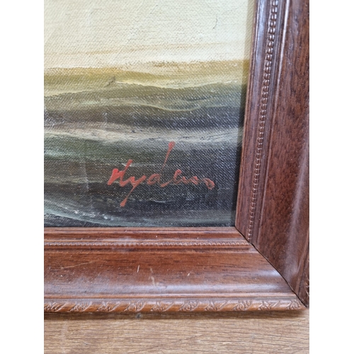 223 - A framed oil on canvas of a sailing ship signed lower right - approx. 47cm high x 57cm wide