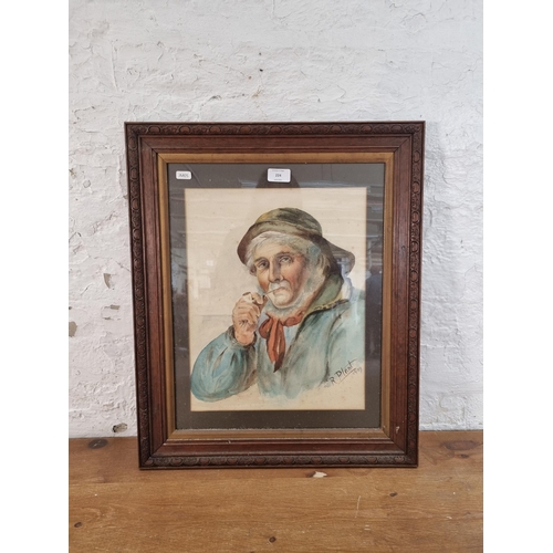 224 - An Edwardian oak framed portrait watercolour signed R. Plant and dated 1909 - approx. 59cm high x 49... 