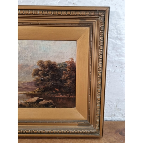 226 - A late 19th/early 20th century gilt framed oil on canvas of a landscape scene signed D. Hirks - appr... 