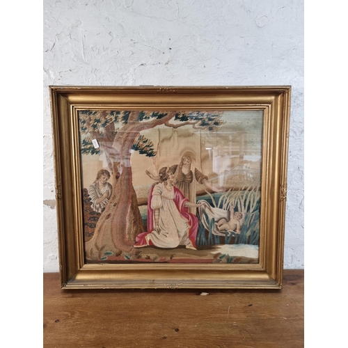 228 - A late 19th/early 20th century gilt framed silk embroidery - approx. 56cm high x 63cm wide