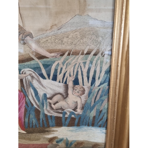 228 - A late 19th/early 20th century gilt framed silk embroidery - approx. 56cm high x 63cm wide