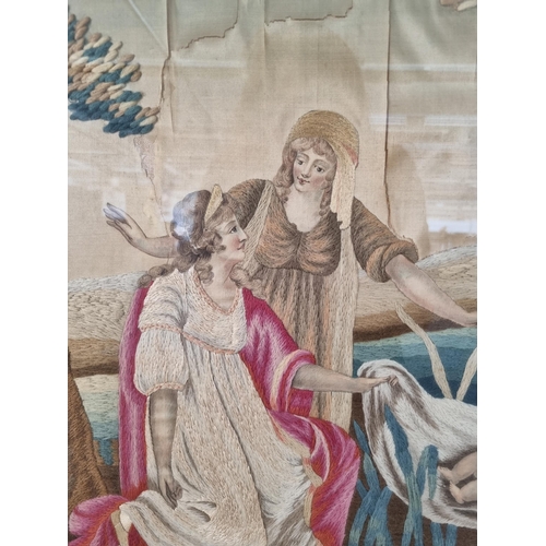 228 - A late 19th/early 20th century gilt framed silk embroidery - approx. 56cm high x 63cm wide