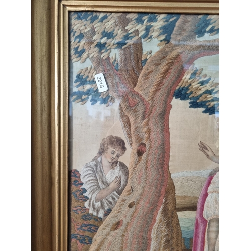 228 - A late 19th/early 20th century gilt framed silk embroidery - approx. 56cm high x 63cm wide