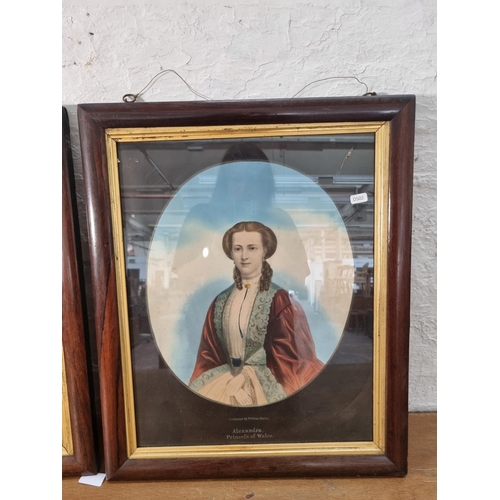 229 - Two 19th century rosewood framed hand coloured portraits published by F. Silber Berlin - approx. 58c... 