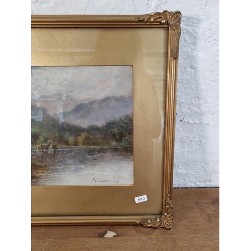 241 - A late 19th/early 20th century gilt framed mixed media painting signed F.E. Harrison - approx. 40cm ... 