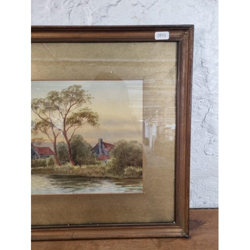 243 - A late 19th/early 20th century gilt framed watercolour of a cottage and lake scene signed W. Frankly... 