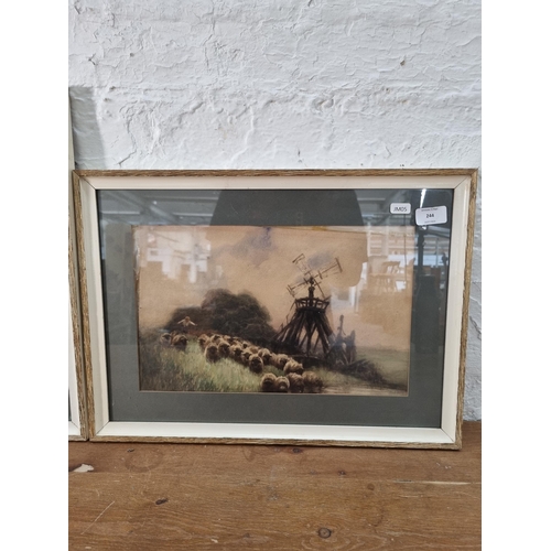 244 - Two framed farming scene watercolours by John Robert Keitley Duff - approx. 46cm high x 60cm wide